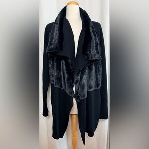 Banana Republic Black Faux Fur Shawl Collar Sweater Coat Jacket XL Merino Blend